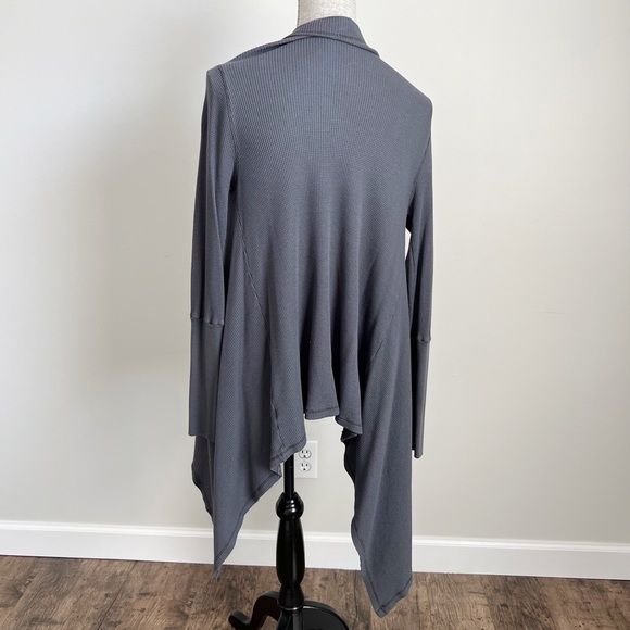 Long Sleeve Thermal Waffle Knit Handkerchief Cardigan Sweater Top Grey Small - Picture 9 of 13